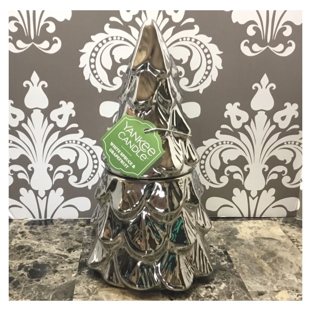 YANKEE CANDLE Large Dark Silver Christmas Tree Candle NIB
